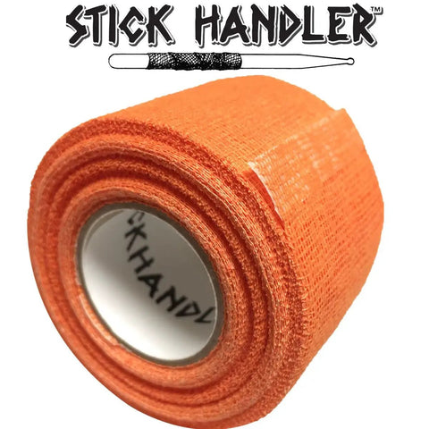 Top Shelf Non Slip Drumstick Grip Tape That Locks Down Your Sticks And Keeps Your Sweat At Bay For Killer Live Sets Or Practice Sessions In Bright Orange Soft Cotton Material, rolled view.