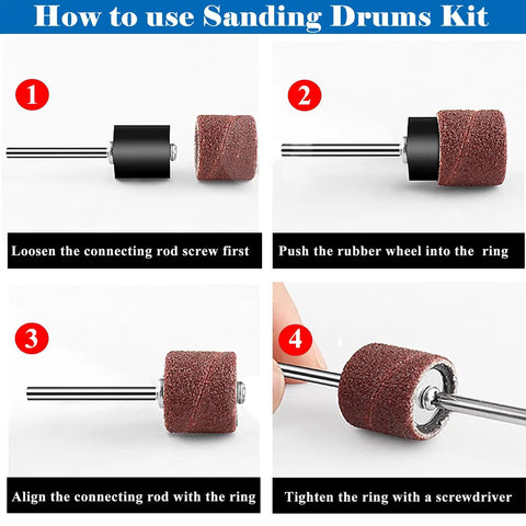 How to use Aluminum Oxide Sanding Drum Kit With 198 Sanding Bands In 80 120 240 Grits And 12 Mandrels