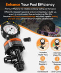Manual air-relief valve with built-in pressure gauge; top-mount, black high-flow for pool and spa filters