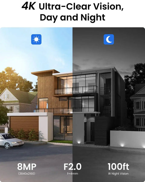 4K PoE Security Camera System With Eight 8MP Cameras, Smart Person And Vehicle Detection showcasing day-night vision