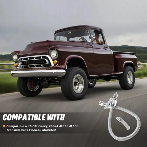 Firewall Mounted Transmission Dipstick For GM Chevy TH700R4 4L60E 4L80E Flexible Stainless Steel Tube in silver, compatible with trucks.