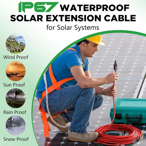 30 Ft 10AWG Solar Extension Cable With Tin Coated Copper PV Wire And Waterproof Male And Female Connectors, man installing