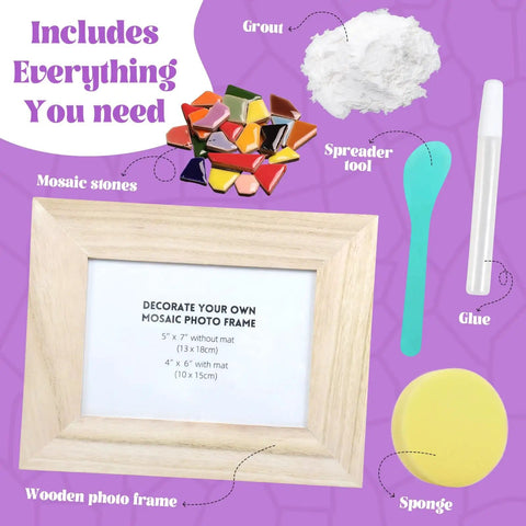 Decorate Your Own Mosaic Picture Frame Kit With Colorful Mosaics Glue Spreader Grout And Everything You Need For 5x7 Or 4x6 Photos