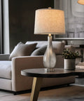 24.5 Inch Glass Table Lamps Set Of 2 With USB Charging Ports on modern coffee table, living room with sofa and books