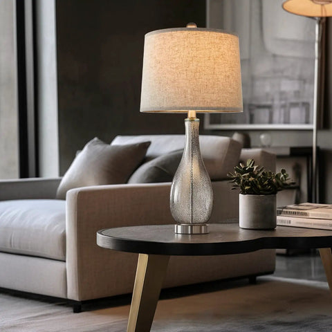 24.5 Inch Glass Table Lamps Set Of 2 With USB Charging Ports on modern coffee table, living room with sofa and books