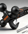 360 Degree Swivel Tri-Ball Trailer Hitch Mount For 2 Inch Receiver With Hook And Pin No-Fuss Ball Mount Adjustment Without Disassembly Heavy Duty Tow Accessory For Easier Towing And Versatile Fits, black steel tri-ball hitch with hook and pin