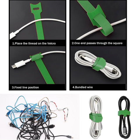Pro Grade Ultimate Cable Management Kit 61 Piece Set with 30 Cable Labels, 30 Reusable Hook and Loop Ties, and Marker shown in use