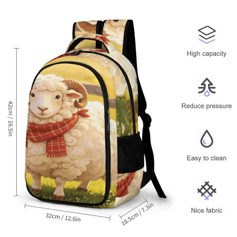 Scarf Horned Ram Print Unisex Backpack With Large Capacity, 12.6x7.3x16.5 in, durable polyester daypack, side view