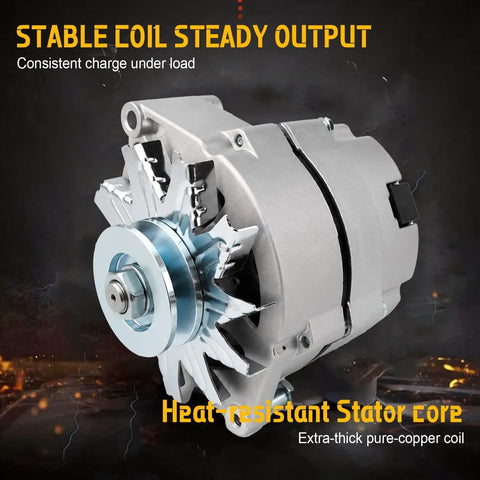 Beast Mode One Wire Alternator For General Motors Platforms Fits Buick And Chevy Models With No Sweat Wiring Setup and Rock Solid Power Delivery For Street Rods and Daily Drivers, showing stator core and cooling fan.