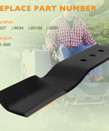 Lawn Mower Blade Set For 60 Inch Finish Cut Mowers Replacement 9037 Blades with a background of a person on a riding mower