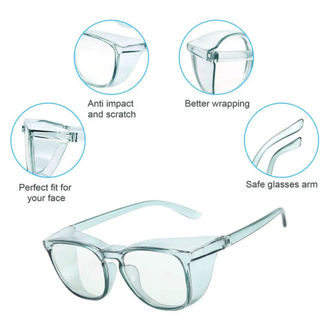 Blue And Tortoise Safety Glasses 2 Pack With Side Shields Anti Fog And Anti Scratch Lenses Dust Pollen And Blue Light Protection Clear Vision For Woodworking Metal Work Construction And Lab Projects, features highlighted.