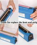 Step-by-step guide for replacing heat seal strip on a 12-inch impulse sealer using Six Pack Impulse Sealer Replacement Parts Set.