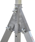 Heavy Duty Welded Aluminum Adjustable Height Gantry Crane With Greased Up Glass Filled Nylon Swivel Casters Set To Eight Feet Wide And Twelve Feet Tall For Serious Two Thousand Pound Shop Hustle base detail showing support structure and fittings.