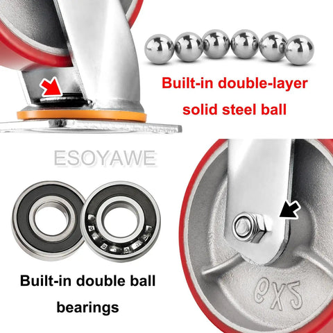 Top Notch Heavy Duty Industrial Polyurethane Casters 8 Inch Set Of Four Smooth Rolling Double Ball Bearing Swivels With Locking Brakes And Top Plate Mounting Kit For Any Shop Job