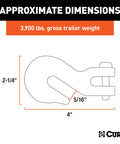 Dimensions of Forged Steel Clevis Grab Hook With 5/16 Inch Pin, 3,900 Lb Work Load Limit, illustrating size and measurements.
