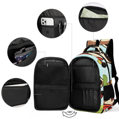 Cheerful Meadow Raccoon Print Unisex Daypack With Large Capacity For School And Travel Durable Polyester Backpack with pockets