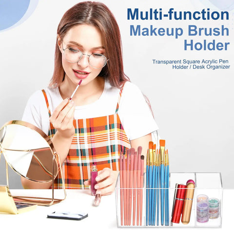 Clear Acrylic Desk Organizer Set 3 Pack With 4 Compartments Holds Pens Pencils Markers Rulers Makeup Brushes And Small Office Supplies Perfect For Home Office Or Classroom Desk