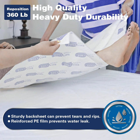 Hella Massive Disposable Incontinence Bed Pads 57X36 Inch Heavy Duty Tear Resistant Adult Care And Puppy Training Mats With Nuclear Absorbency 30 Pack in use with a sturdy backsheet.