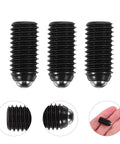 10Pc Carbon Steel Hex Head Ball Plunger Screws Black Spring Loaded Positioning Grubs For Tools And Fixtures Snug Fit No Slip Lockdown, showing three screws.