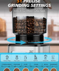 Conical Burr Espresso Grinder With 51mm Stepless Electric Bean Grinder, Pro Grade Grind Settings And Timer, coffee bean container.