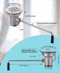 Heavy-Duty Brass Commercial Sink Drain With Twist Handle For Three And A Half Inch Openings, side view, with dimensions