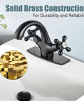 Oil Rubbed Bronze Bathroom Vessel Sink Faucet With Single Hole Deck Plate Pop Up Drain Dual Handle Cross Knobs Hot And Cold Water Vessel Basin Mixer Tap No Fuss Solid Brass on a white basin with a focus on solid brass construction and dual cross handles for hot and cold water.
