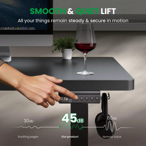 Electric Standing Desk Adjustable 60x28 Inch Sit Stand Desk with 1 Inch Top and control panel under quiet operation