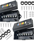 Skip The Headache And Grab This Heavy Duty 2 Pack 7 Pin Trailer Junction Box With Tough Weather Sealed Housing Plus Quick Connect Color Terminals For Smooth Rv Camper Boat Hookups, featuring two assemblies with wiring ports and included screws.