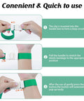 Instructional steps for using One Hand Hemostasis Tourniquet Kit With Elastic Quick Release Buckle in green color