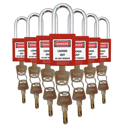 Keyed Different Lockout Tagout Locks Kit 7 Safe Padlocks With 10 Tags For Stations And Devices, Each Lock Has Unique Number, Dual Keys Per Lock