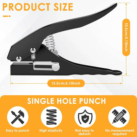 Heavy Duty 15 mm Round Hole Punch Tool For Paper, 20 Sheets Capacity, Precise Circle Puncher with spring-loaded design, side view