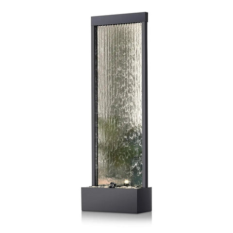 72-inch Mirror Waterfall Fountain with Stones and Lights for indoor outdoor Zen decor create a calming vibe in your living room office patio or entryway