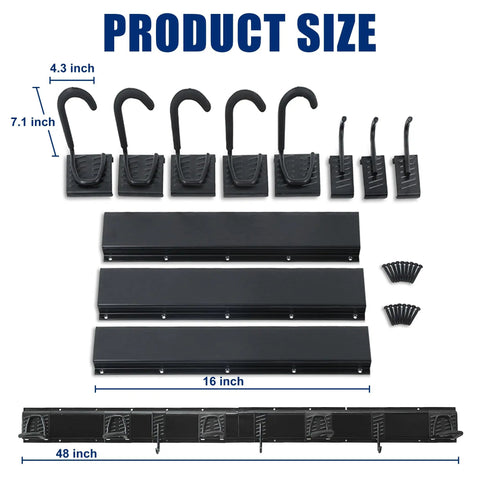 Wall Mount Bike Storage Rack For 5 Bikes And 3 Helmets, Heavy Duty Indoor Garage Organizer With 8 Hooks And 3 Rails
