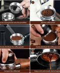 Heavy Duty 51mm Espresso Accessories Kit With Dual Head Coffee Distributor And Tamper WDT Tool And Magnetic Dosing Funnel in use