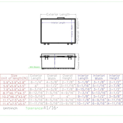 Outdoor Grade IP67 Waterproof Junction Box, Tough As Nails ABS Plastic Electrical Enclosure With Stainless Steel Latch And Hinged Cover, Includes Mounting Plate, Wall Brackets And Cable Glands, 260x160x100mm dimensions chart