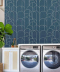 Blue geometric wallpaper behind laundry machines, Peel And Stick Modern Geometric Wallpaper 17.71 Inch Wide By 511 Inch Long Matte Self Adhesive