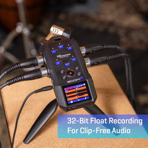 Essential Handheld Recorder For Musicians, Podcasters, And Filmmakers With Built-In X Y Mics, 4 XLR And TRS Inputs on a stand