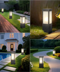 Rock Solid 15.75 Inch Outdoor Bollard Path Lights With Knockout Aluminum Frame And Frosted Glass Shade for garden walkways and pathways.