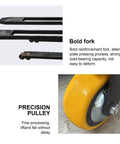 Heavy Duty Electric Pallet Stacker With Rock Solid Hydraulic Rig Designed To Haul 1100 Lb Pallets And Climb Four Feet High without breaking a sweat in crowded shops, highlighting bold steel fork and precision pulley.