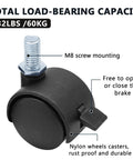 1 Inch Black Nylon Stem Casters Set Of 4, M8 Threaded Replacement Wheels, 360 Degree Swivel With 30mm Diameter, labeled parts