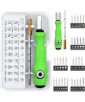 Top Tier 32 In 1 Screwdriver Kit With 30 Torx And Phillips Bits For Quick Fixing Of Phones Laptops Watches And Gadgets, green handle