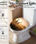 Generic Round Resin Toilet Seat for Bathroom on standard toilet with adjustable hinges and giraffe design.