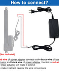 JQDML AC/DC power adapter and gray 12V linear actuator; two components shown with wiring diagram.