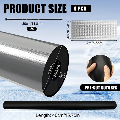 Eight Pack Pipe Insulation Foam Tubes With Self Adhesive Aluminum Foil Wrap For Spigot And Outdoor Pipes 0.59 Inch Thick Details