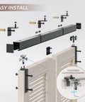 Box Rail Bi Fold Sliding Barn Door Hardware Kit For Two Doors Built To Last With Heavy Duty Aluminum Track Wall Mount Fit 39.6 Inches Opening And 30 To 45 Millimeters Door Thickness No Doors Included, shown in installation configuration with components and doors.