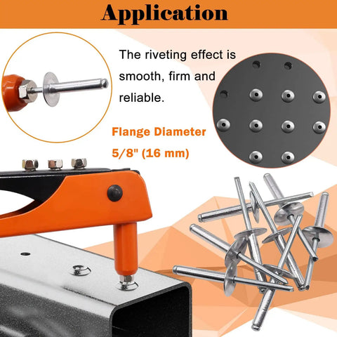 Application of Aluminum Large Flange Blind Rivets Kit, 3/16 x 3/8 Inch Pop Rivets With 5/8 Inch Flange Diameter, 100-Piece Assortment