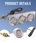 triple gauge car dash kit with oil pressure, water temp, voltmeter for GM Ford Mopar vehicles; easy install, white face dials
