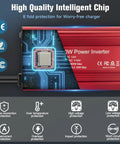 Ride Ready 12V DC To 110V AC Car Power Inverter 400W with intelligent chip and protection icons showcasing safety features.