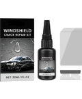 Windshield Chip Repair Kit For Quick Fixes 2026 Glass Repair Liquid Lets You Patch Cracks Fast In Car Windows Windshields And Rearview Mirrors Includes Blade And 5 Curing Films For Easy Cash-Saving Repairs displayed with bottle, blade, and films.