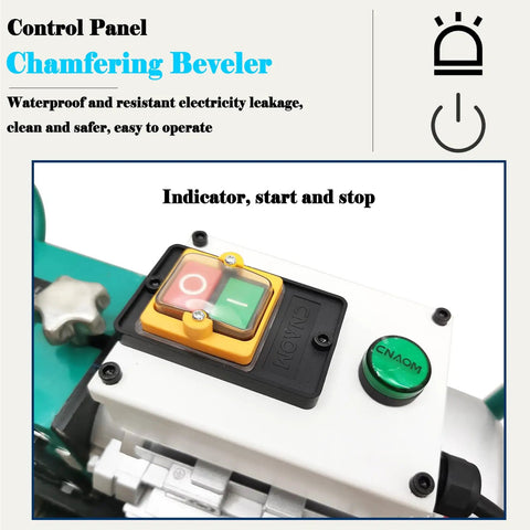 Slick Portable Electric Steel Plate Beveling Machine With Adjustable 30 To 60 Degree Angles For Weld Prep control panel with start and stop buttons.